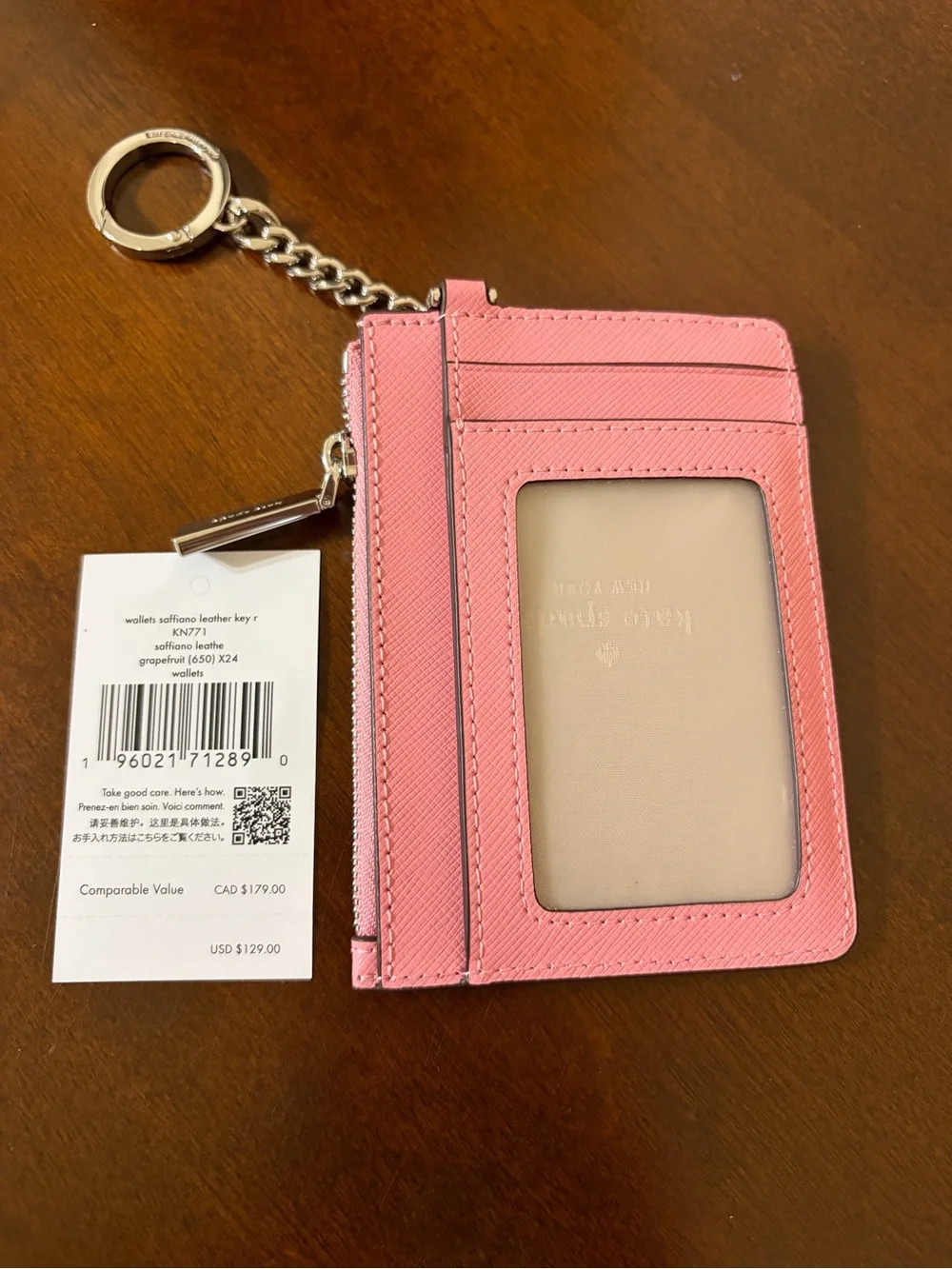kate spade Pink Key Ring Card Holder - Grapefruit Soda MSRP $129